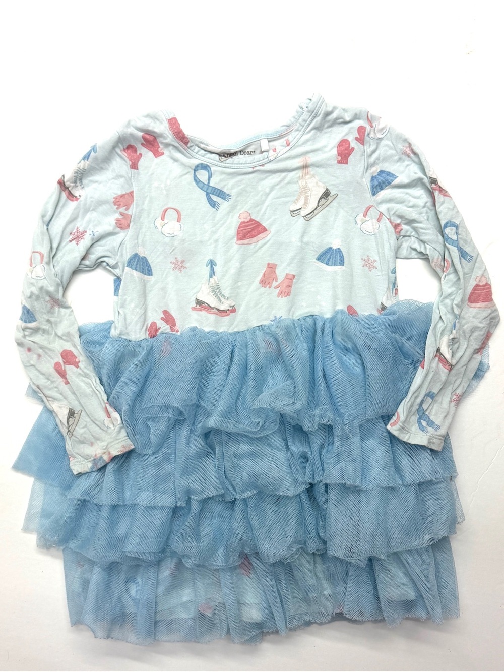 Angel Dear Blue Winter Ice Skating Print Dress Tutu Tulle Bamboo